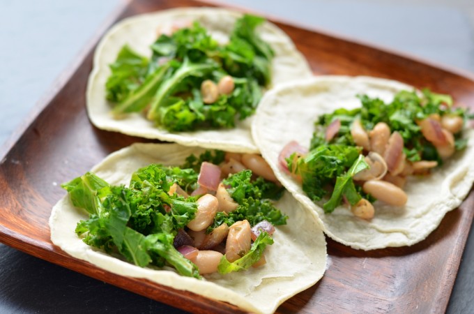 Kale and White Bean Tacos with Chipotle Fruit Salsa