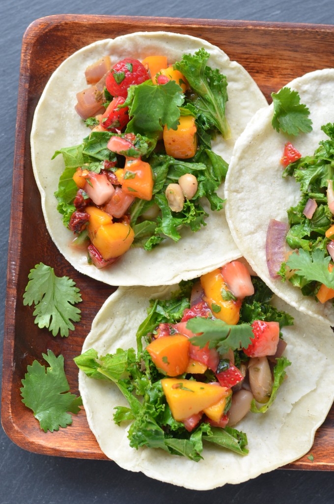 Kale and White Bean Tacos with Chipotle Fruit Salsa