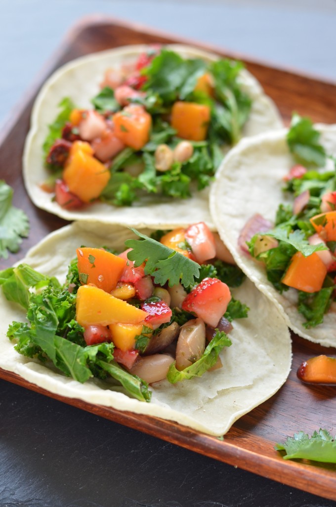 Kale and White Bean Tacos with Chipotle Fruit Salsa