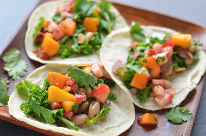 Kale and White Bean Tacos with Chipotle Fruit Salsa