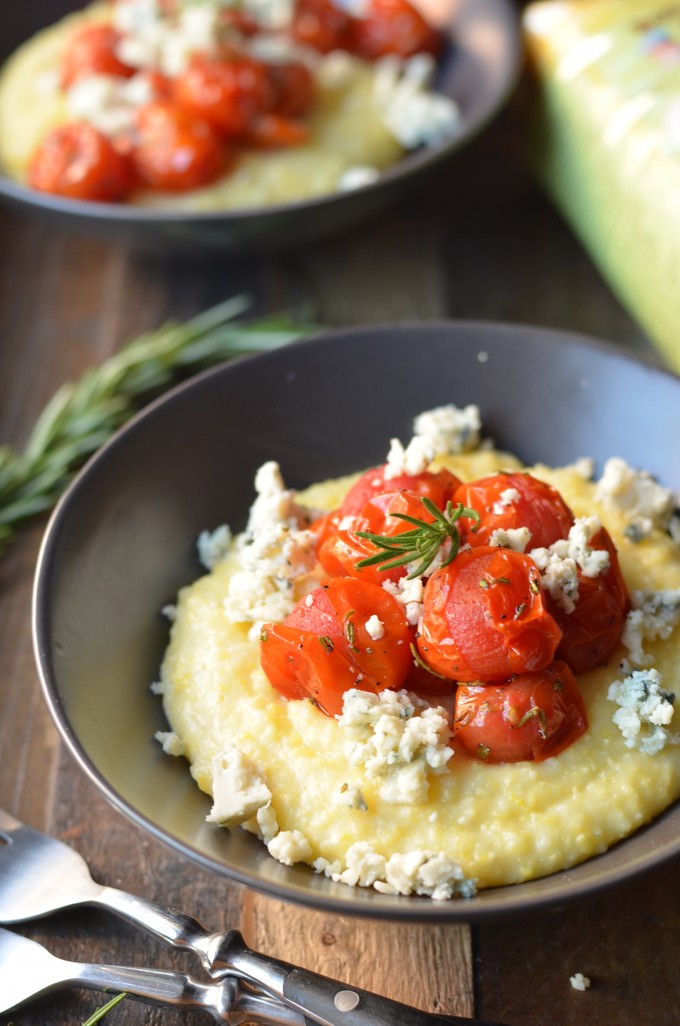 Blue Cheese Polenta with Rosemary Blistered Tomatoes