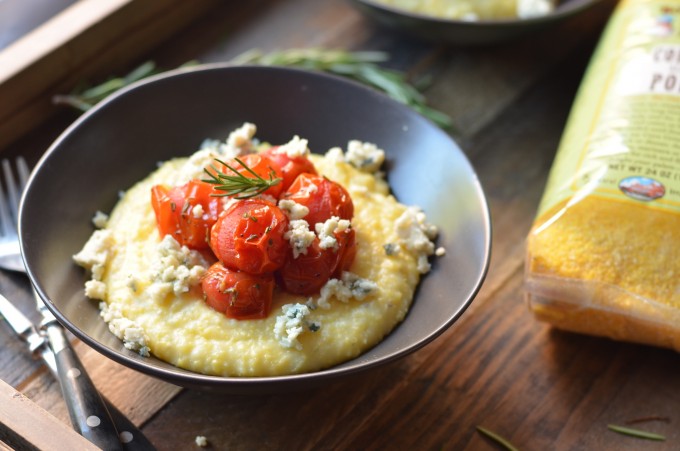 Blue Cheese Polenta with Rosemary Blistered Tomatoes