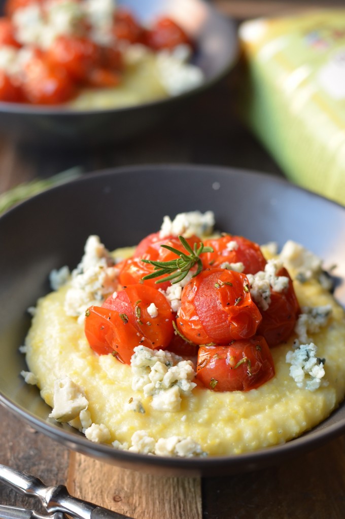 Blue Cheese Polenta with Rosemary Blistered Tomatoes