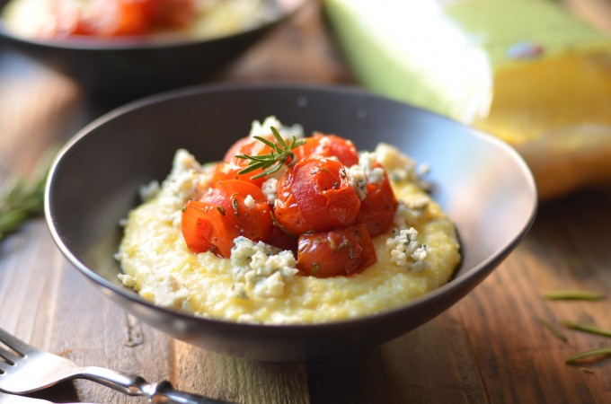 Blue Cheese Polenta with Rosemary Blistered Tomatoes