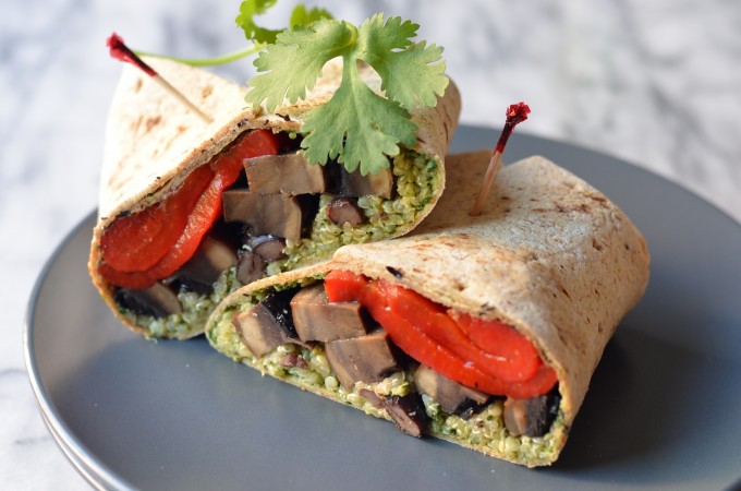 Portobello Quinoa Wraps with Cilantro Pepita Pesto