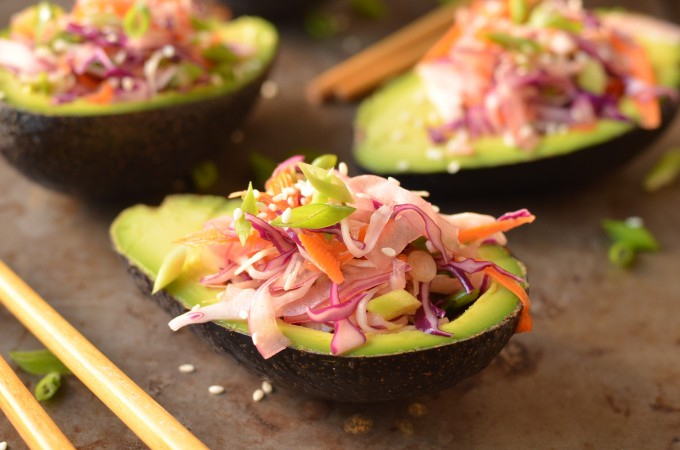 Stuffed Avocados with Crunchy Asian Cabbage Slaw | coffeeandquinoa.com