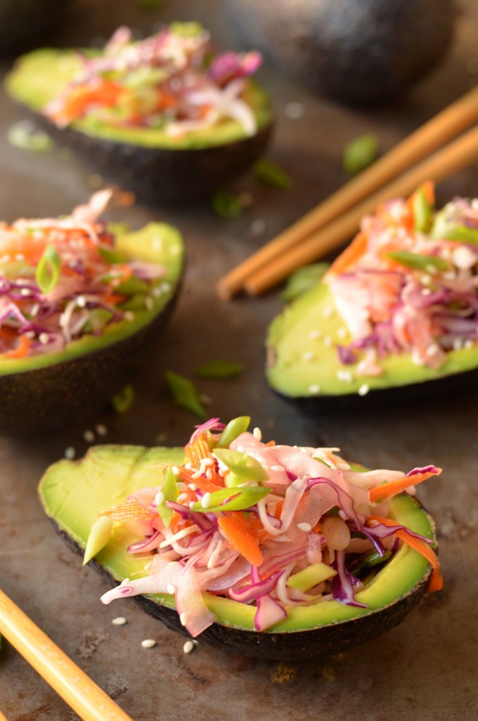 Stuffed Avocados with Crunchy Asian Cabbage Slaw | coffeeandquinoa.com