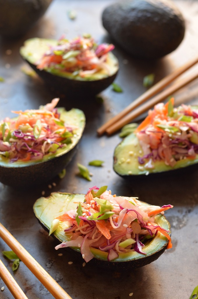 Stuffed Avocados with Crunchy Asian Cabbage Slaw | coffeeandquinoa.com