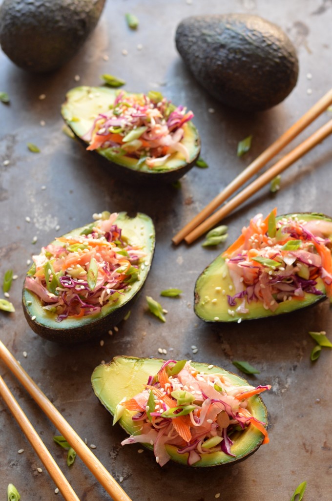 Stuffed Avocados with Crunchy Asian Cabbage Slaw | coffeeandquinoa.com