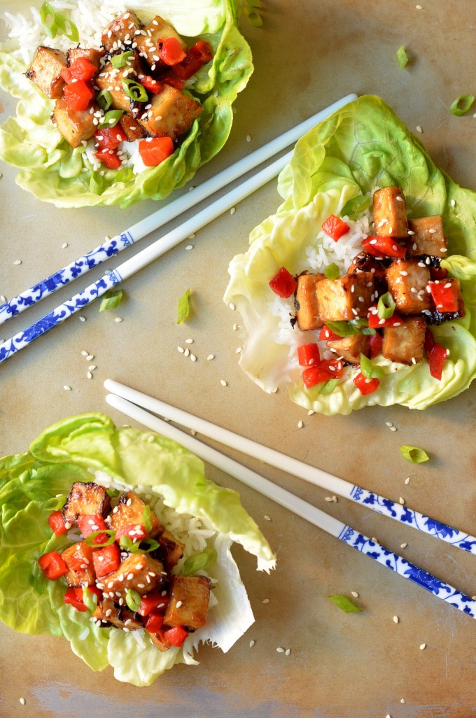 Teriyaki-Glazed Tofu Lettuce Cups