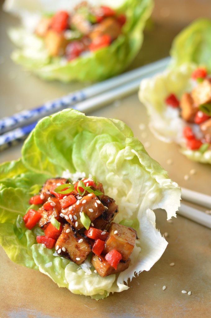 Teriyaki-Glazed Tofu Lettuce Cups