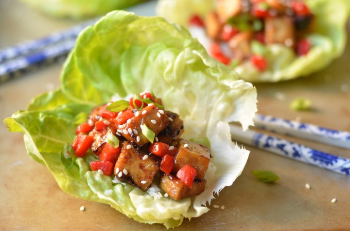 Teriyaki-Glazed Tofu Lettuce Cups