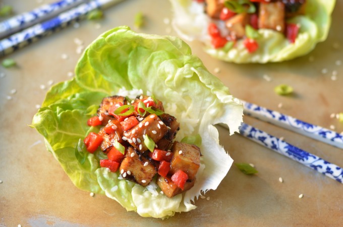 Teriyaki-Glazed Tofu Lettuce Cups