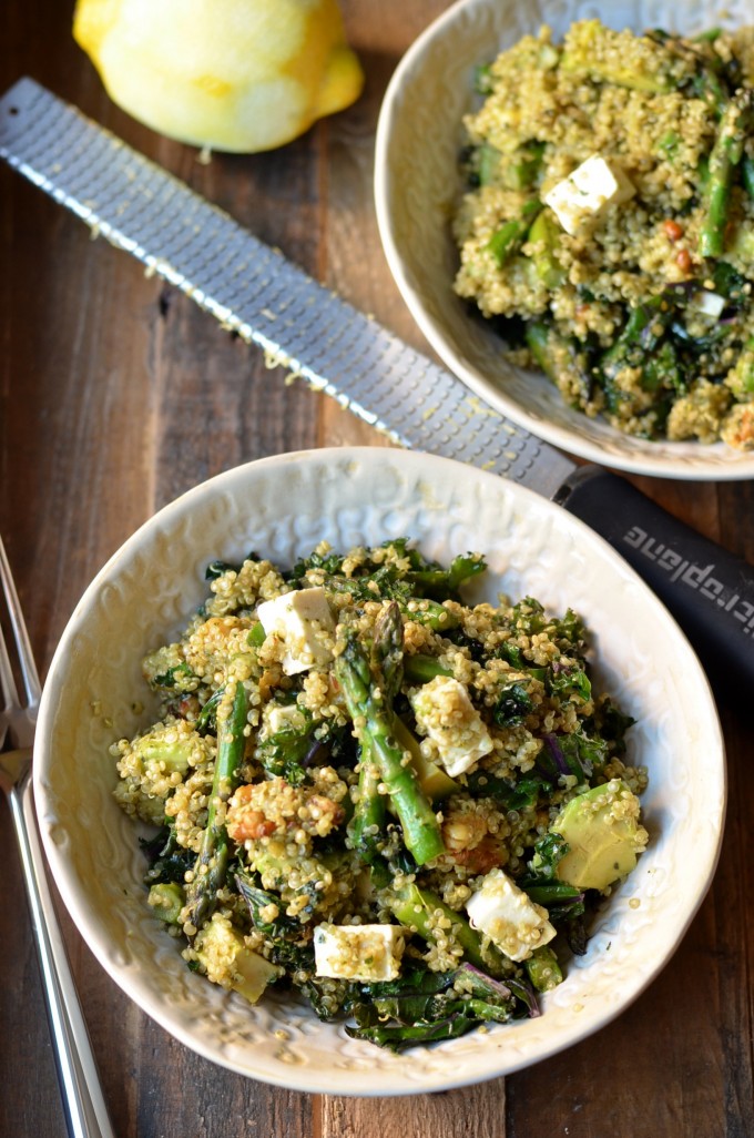 Green Quinoa Salad with Asparagus, Avocado and Kale Pesto