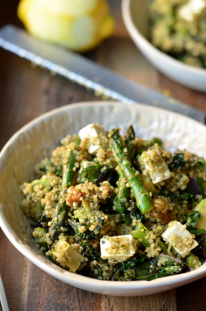 Green Quinoa Salad with Asparagus, Avocado and Kale Pesto