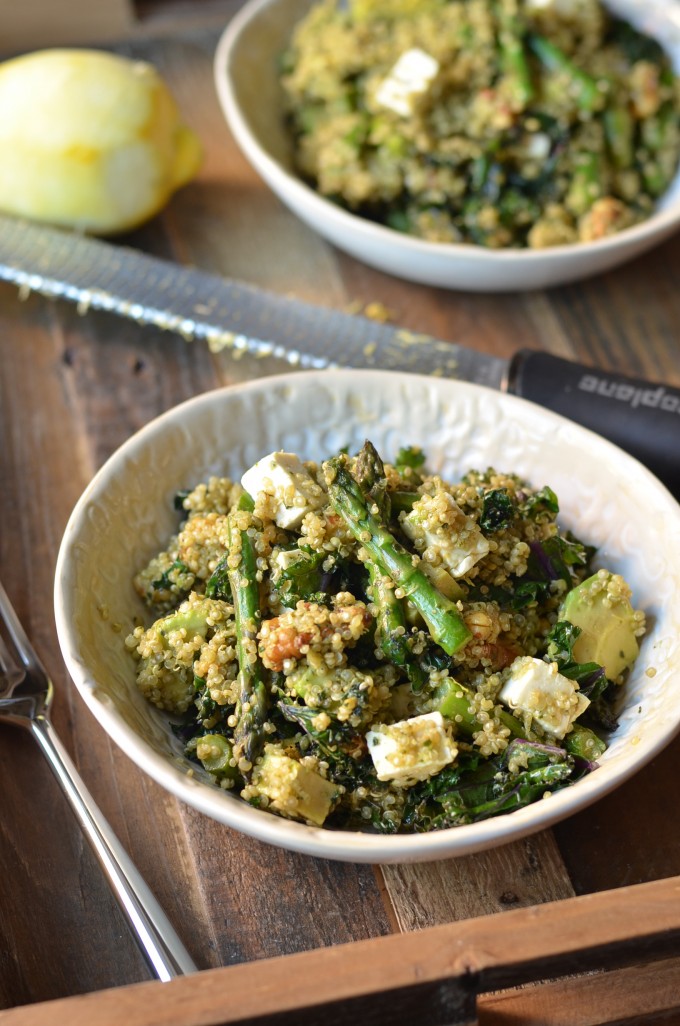 Green Quinoa Salad with Asparagus, Avocado and Kale Pesto