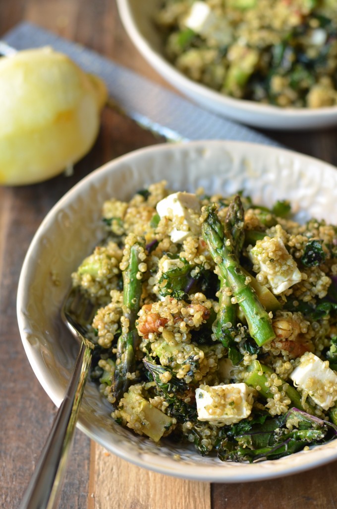 Green Quinoa Salad with Asparagus, Avocado and Kale Pesto