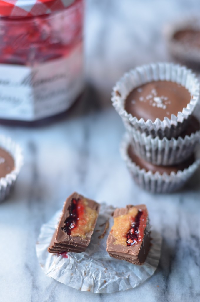 Milk Chocolate Peanut Butter & Jelly Cups | coffeeandquinoa.com