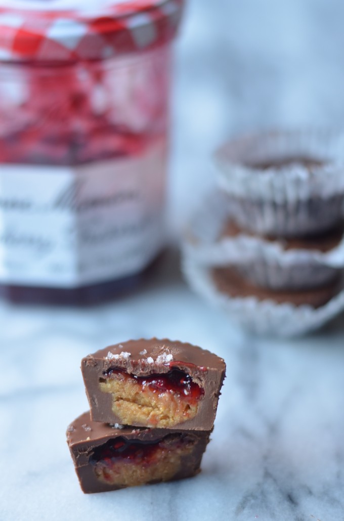 Milk Chocolate Peanut Butter & Jelly Cups | coffeeandquinoa.com