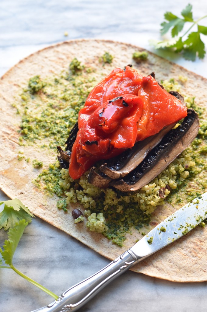 Portobello Quinoa Wraps with Cilantro Pepita Pesto