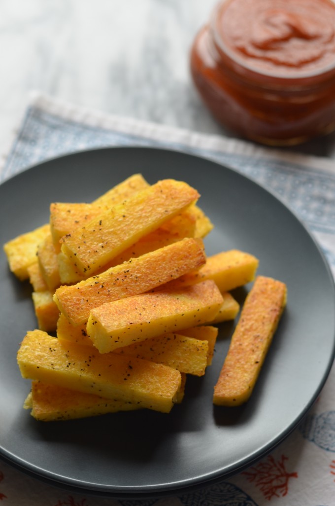 Cheesy Baked Polenta Fries with Tamarind Ketchup | coffeeandquinoa.com