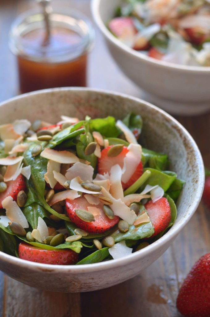 Spinach Salad with Strawberry Jam Vinaigrette | coffeeandquinoa.com