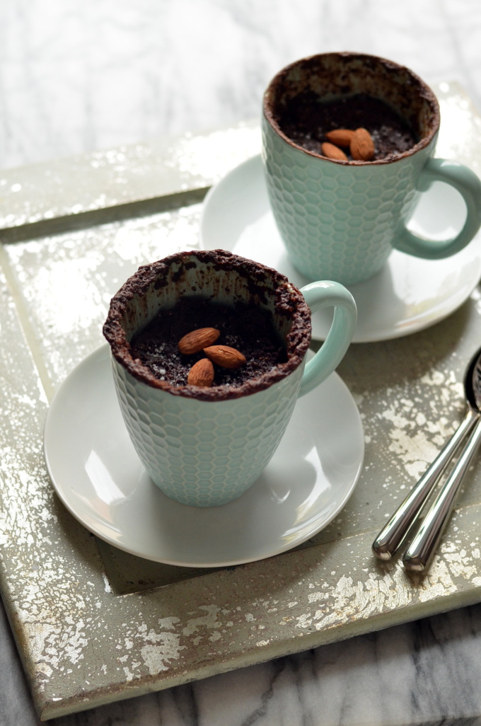 Salted Chocolate Almond Mug Cake - Vegan, GF, microwavable, and ready in 60 seconds!