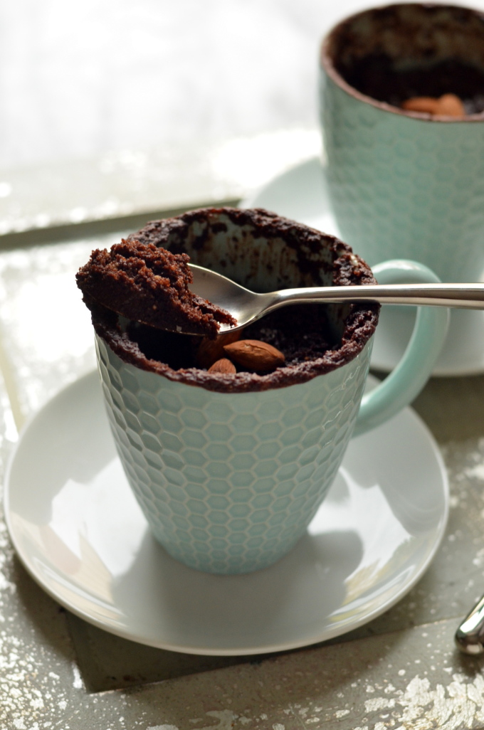 Salted Chocolate Almond Mug Cake - Vegan, GF, microwavable, and ready in 60 seconds!