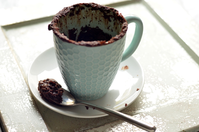 Salted Chocolate Almond Mug Cake - Vegan, GF, microwavable, and ready in 60 seconds!