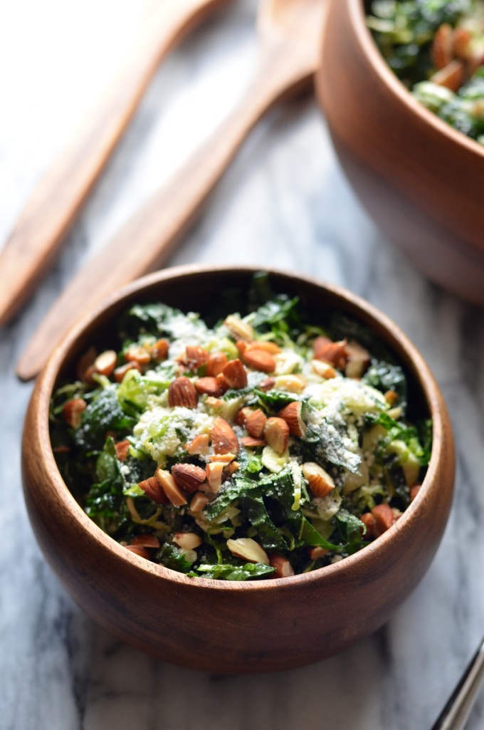 Shredded Kale and Brussels Sprout Salad | coffeeandquinoa.com