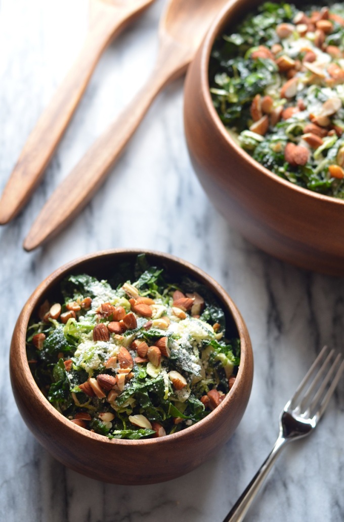 Shredded Kale and Brussels Sprout Salad | coffeeandquinoa.com