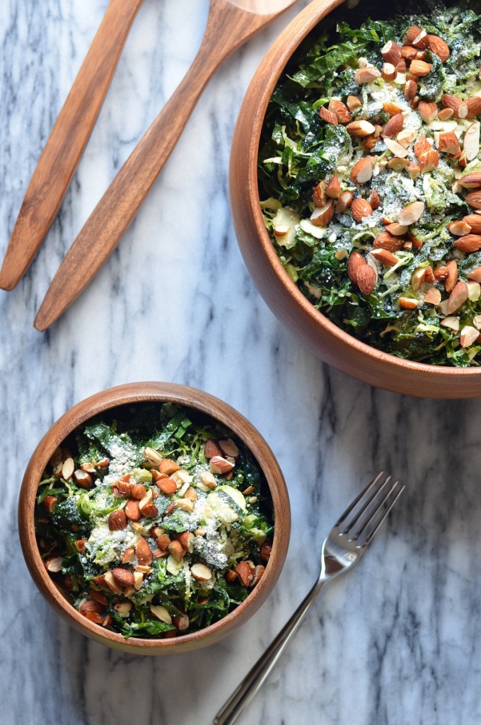 Shredded Kale and Brussels Sprout Salad | coffeeandquinoa.com