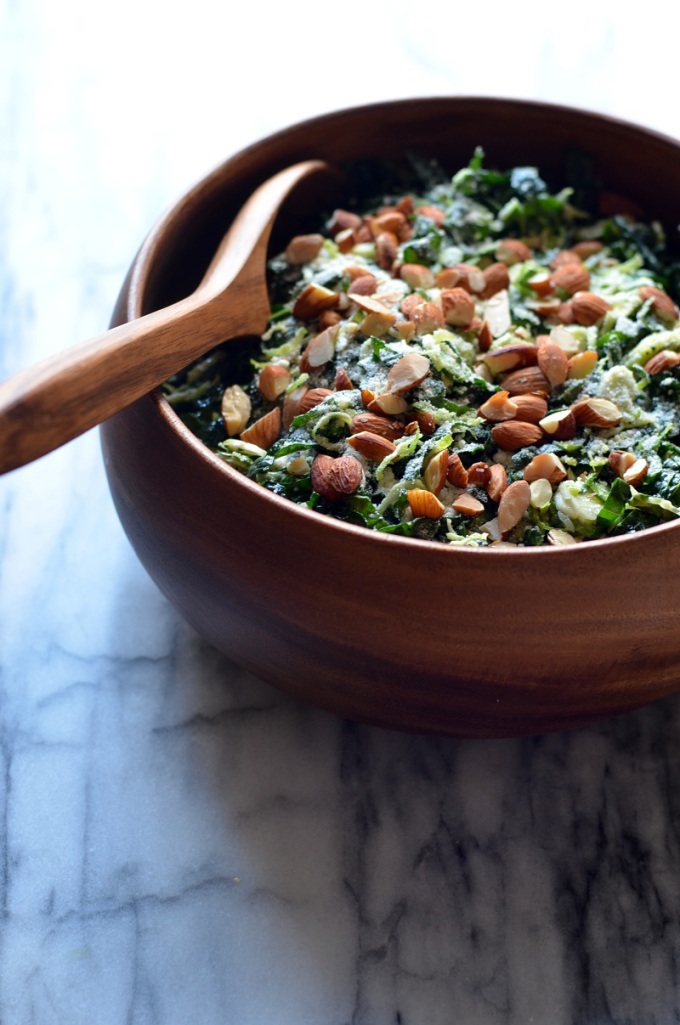 Shredded Kale and Brussels Sprout Salad | coffeeandquinoa.com