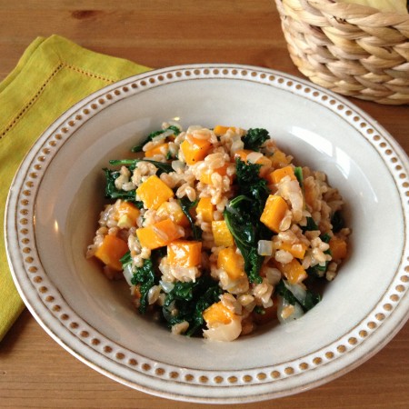 farro risotto with butternut squash & kale from coffee & quinoa