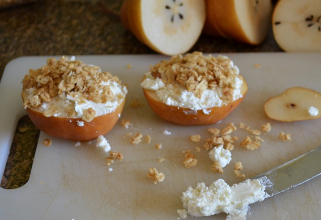 Whole Pear Parfait with Goat Cheese and Chocolate