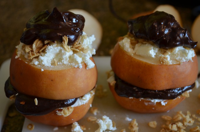 Whole Pear Parfait with Goat Cheese and Chocolate