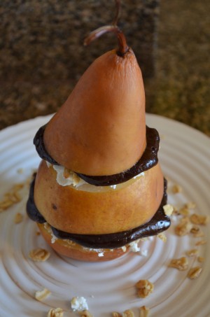 Whole Pear Parfait with Goat Cheese and Chocolate