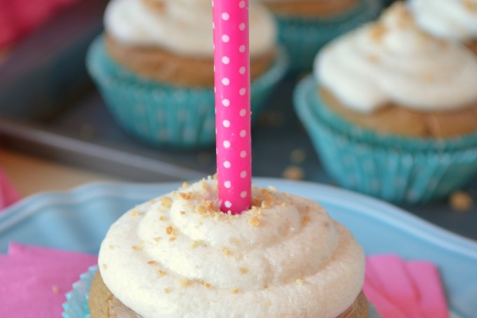 Peanut Butter Cupcakes with Banana Buttercream Frosting