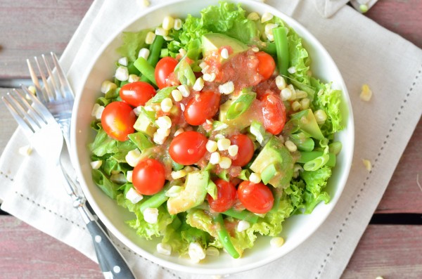 Summer CSA Salad with Red Wine Tomato Vinaigrette