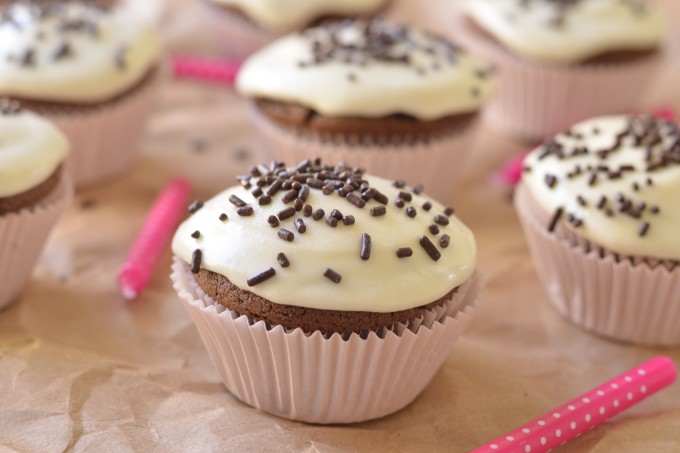 Small Batch Chocolate Cupcakes with Goat Cheese Frosting