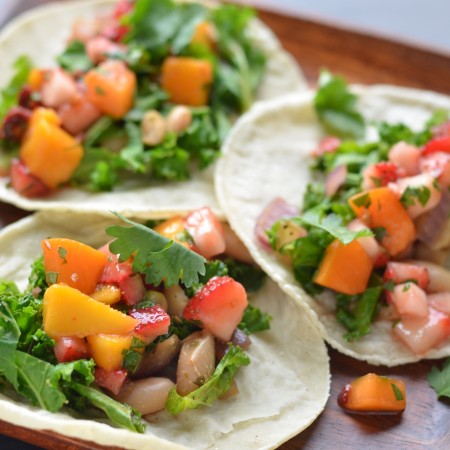 Kale and White Bean Tacos with Chipotle Fruit Salsa