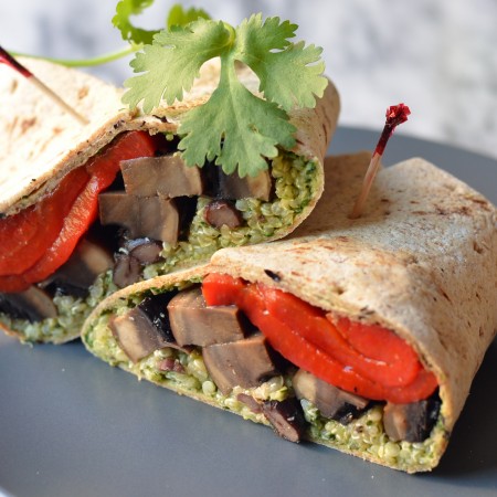 Portobello Quinoa Wraps with Cilantro Pepita Pesto