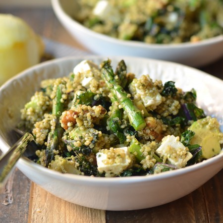 Green Quinoa Salad with Asparagus, Avocado and Kale Pesto