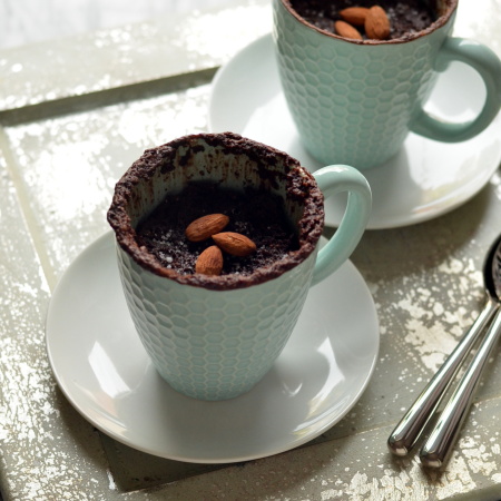 Salted Chocolate Almond Mug Cake - Vegan, GF, microwavable, and ready in 60 seconds!