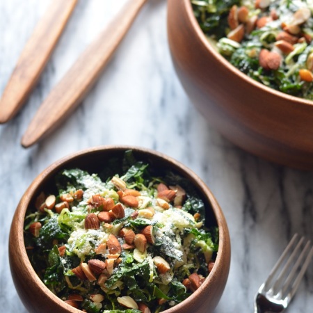 Shredded Kale and Brussels Sprout Salad | coffeeandquinoa.com